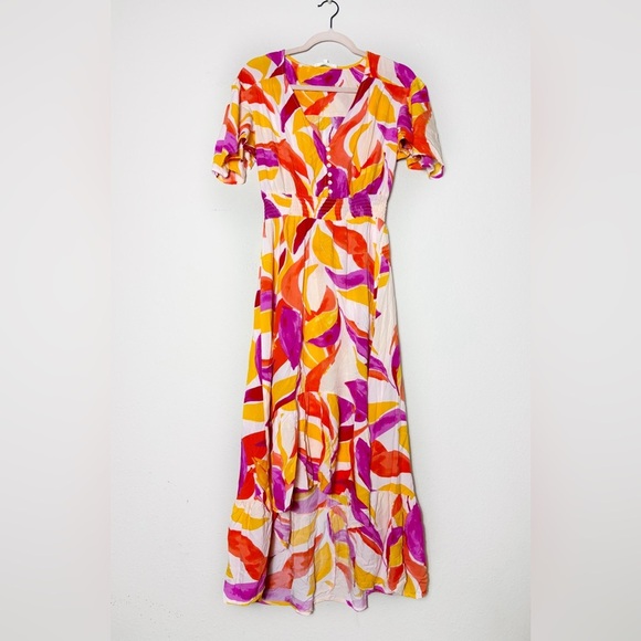 Abel the Label Anthropologie Multicolor Swish Printed Flutter Sleeve Dress M - Picture 9 of 9